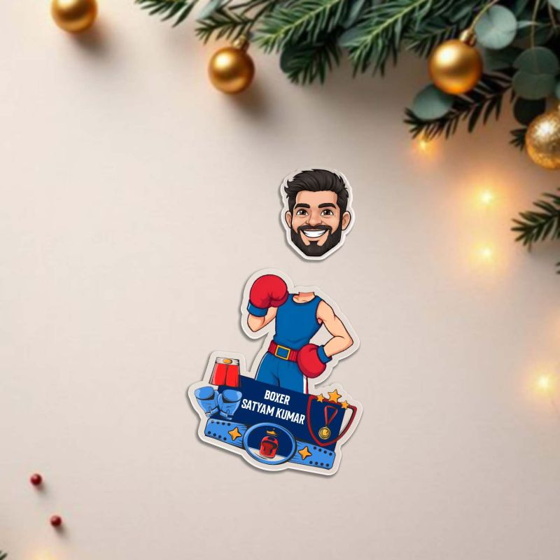 Personalized Boxer Caricature Desk Standee with Shaking Head Customized Fitness Gift for Gym Lovers, Friends, Boyfriend, Brother, Trainer Tabletop Decor Battery Powered Moving Head